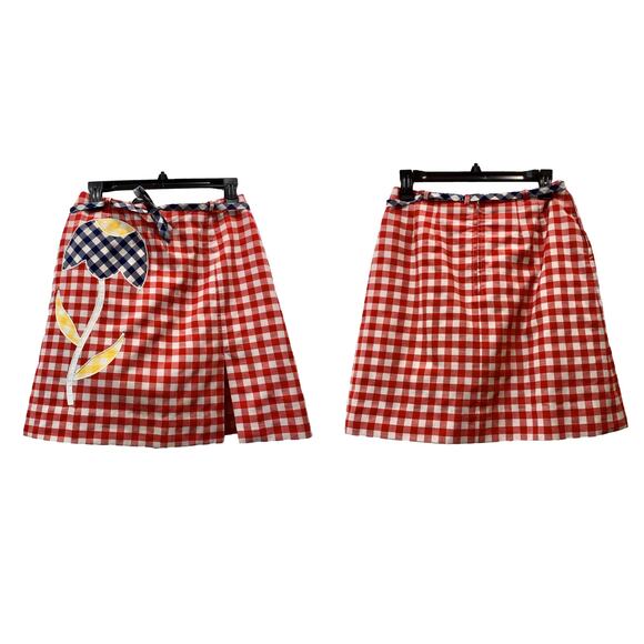 Vintage 60s Mod David Smith Red White Gingham Tennis Skort w Large Tulip | W 28" - Picture 6 of 10